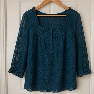 Teal Tie Neck Blouse